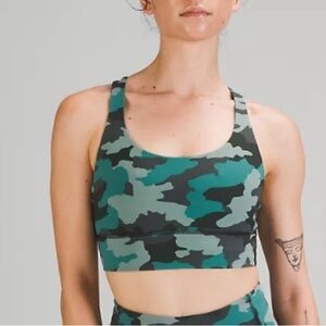 Lululemon Energy Sports Bra Long Line Formation Camo Green Blue Teal Size 4